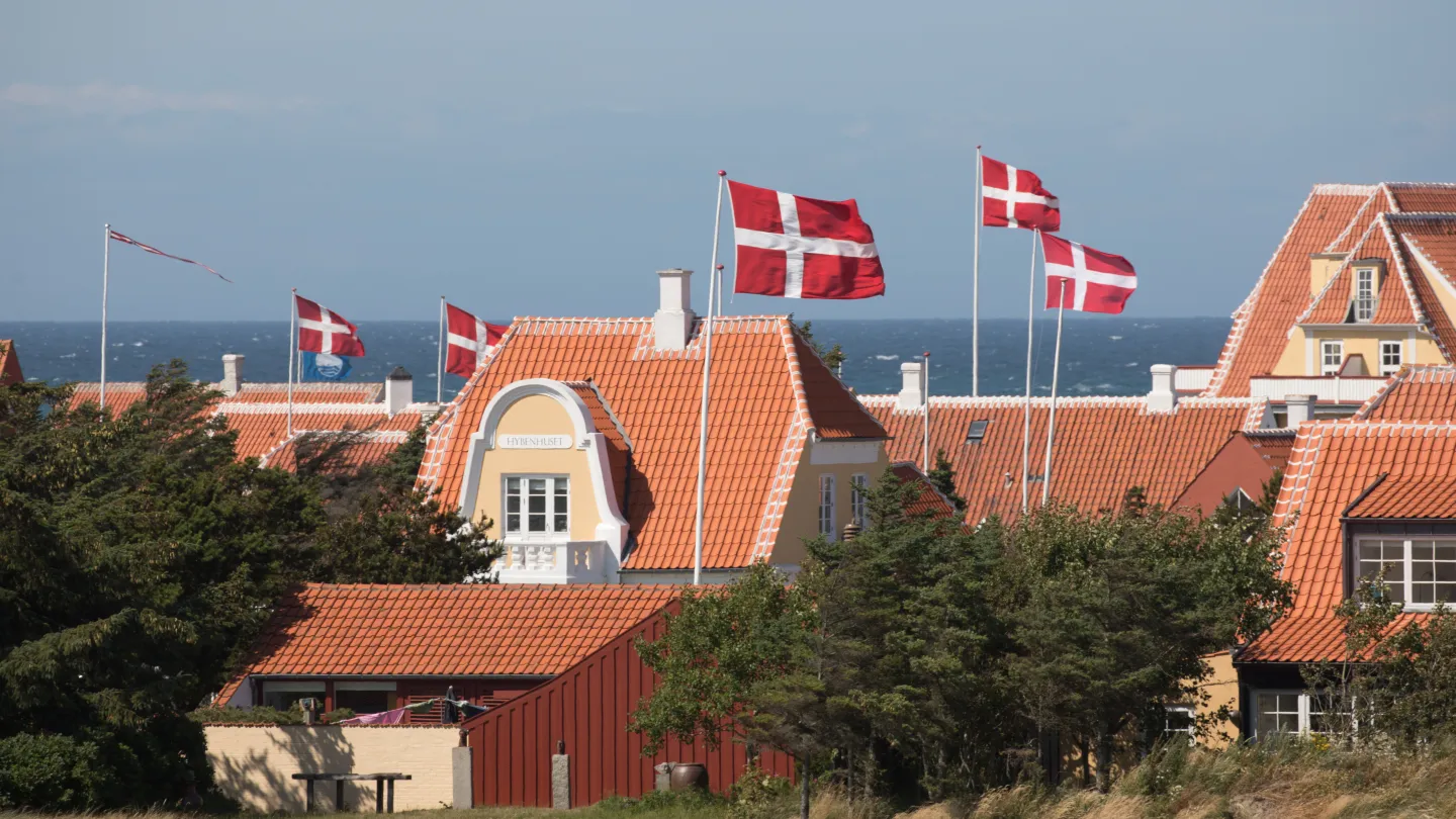 Gl. Skagen med sommerstemning og Dannebrog